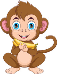 cartoon cute monkey with bananas