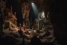 A Cave With Stalactites And Stalagmites. Generative AI