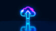 Neon cloud upload data neon sign in blue with reflection background. Cloud technology.
