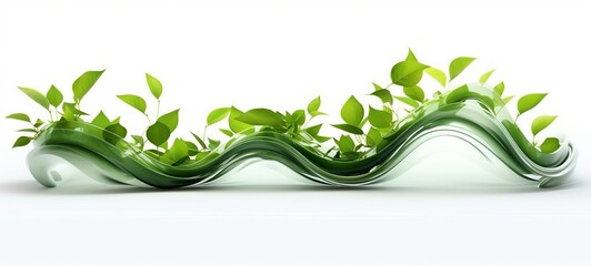 Green organic floating water waves with fresh plant leaves, isolated on white background banner (Generative Ai)