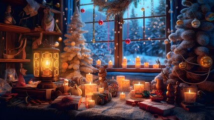 Christmas room with accessories. Generative AI)