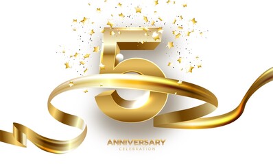 Wall Mural - Anniversary 5. gold 3d numbers. illustration
