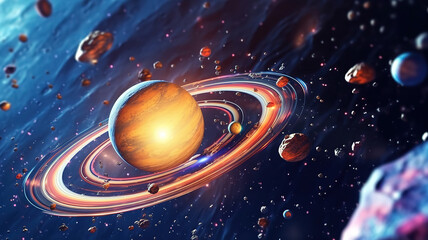 Wall Mural - planets in the solar system in the starry universe with copy space elements . generative ai