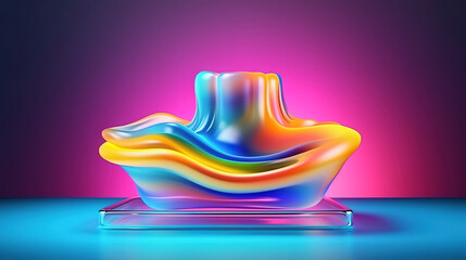 Wall Mural - Colorful 3d fluid shape holographic gradient. Generative Ai