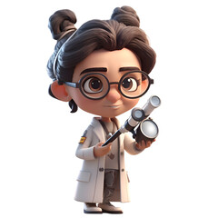 Wall Mural - 3D illustration of a cute cartoon scientist with binoculars.