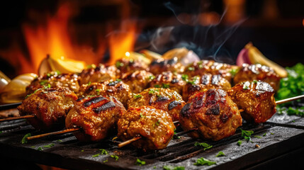 Wall Mural - Delicious grilled meatballs being grilled