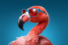 Pink Flamingo On Blue, AI Generated