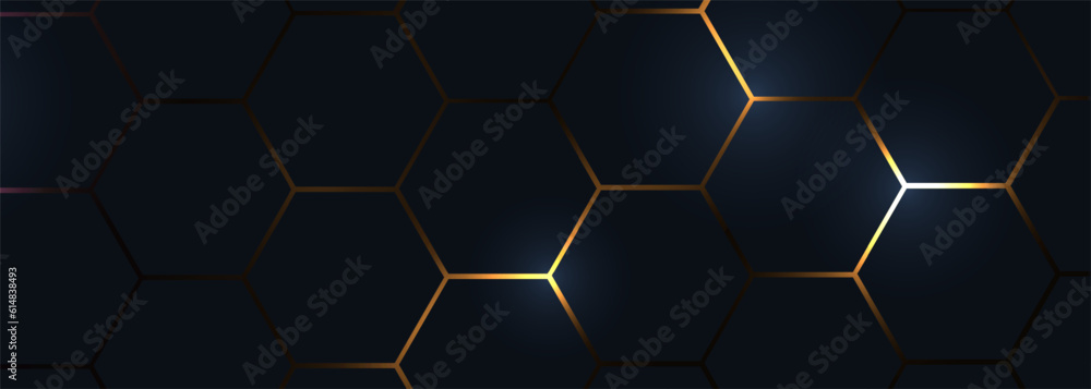 Hexagon technology black and yellow colored honeycomb wide abstract ...