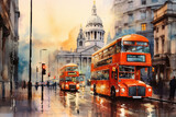 Fototapeta Londyn - London city (Europe) in watercolor style. impressive drawing. illustration. paint. image created with ai. vacation. travel. tourism