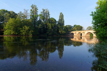 Canvas Print - Loiret river bank and Saint-Nicolas bridge in Saint-Hilaire-Saint-Mesmin village.