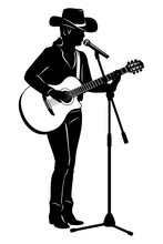 Silhouette Of Country Singer Woman. Vector Clipart Isolated On White.