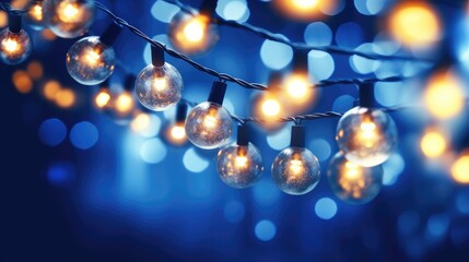 Wall Mural - holiday illumination and decoration concept - christmas garland bokeh lights over dark blue background