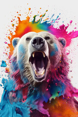 Leinwandbilder - An abstract surreal photograph of a Bear splashed in bright paint, contemporary colors and mood social background.  Generative AI technology.