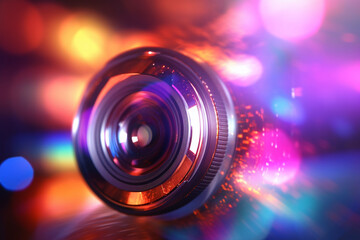 Aufkleber -  An abstract photograph of light passing through a camera lens, creating beautiful lens flare and bokeh effects.  Generative AI technology.