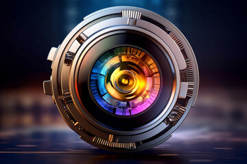 Aufkleber -  A conceptual image of a camera lens as a key, unlocking the secrets of the world through the art of photography.  Generative AI technology.