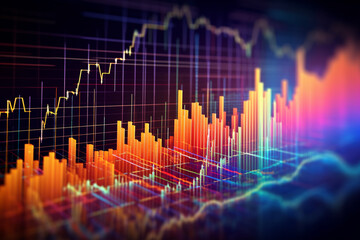 Poster -  A close-up photograph of a stock market chart showing the fluctuating lines of different stocks, symbolizing the dynamic nature of financial markets.  Generative AI technology.