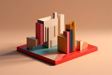 Leinwandbilder -  A minimalist illustration of an abstract book with simple geometric shapes and lines, emphasizing the essence of storytelling and the power of concise expression.  Generative AI technology.
