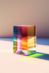 Leinwandbilder - A minimalist photograph of sunlight passing through a glass prism, creating a spectrum of colors and representing the transformation and dispersion of clear energy. Generative AI technology.