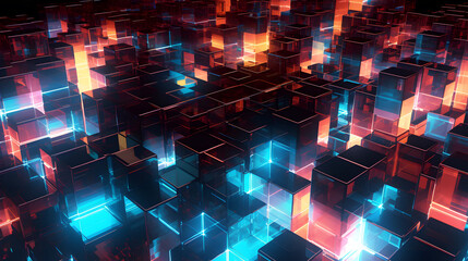 Wall Mural - Futuristic cyberspace background, 3d style of data processing. Futuristic technology. Colorful cubes.