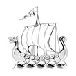 Drakkar ship. Vector illustration of a sketch viking, scandinavian warship with a dragons head