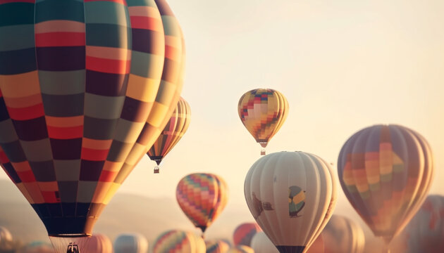 Hot air balloon soars mid air, transporting adventure seekers to freedom generated by AI