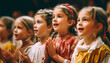 © annebel146 - Group Of School Children Singing In Choir Together or perform a musical. Cute kids singing in a music class or dancing on stage