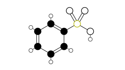 Sticker - benzenesulfonic acid molecule, structural chemical formula, ball-and-stick model, isolated image aromatic sulfonic acid