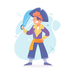 Wall Mural - Man Character Dressed in Carnival and Party Pirate Outfit with Sword Vector Illustration