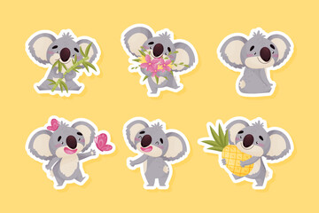 Wall Mural - cute koala baby australian animal vector sticker set