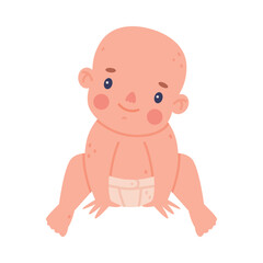 Poster - Cute Little Baby or Infant in Diaper Sitting Vector Illustration