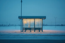 Bus Stop At Night With Neon Lights