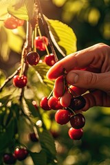 Wall Mural - Picking cherries