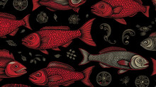 Old Classic Japanese Inspired Koi Fish Illustration, Ai Generated Image