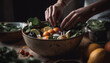 © Stockgiu - Fresh homemade vegetarian salad on rustic wooden table for healthy eating generated by AI