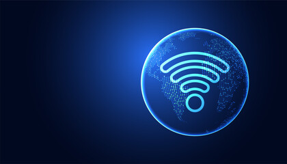 Wall Mural - abstract world wifi connection concept connection network people communication on a blue background,