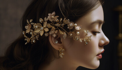 One young princess, adorned in luxury, smiling with gemstone tiara generated by AI