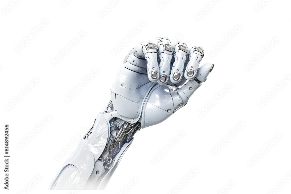 A cyborg hand, a robot hand isolated on transparent background ...