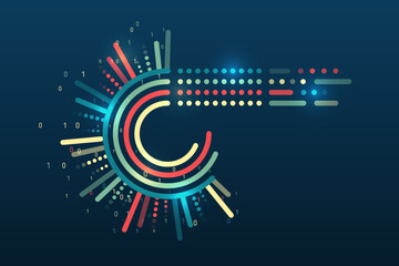 Fototapete - Structuring the flow of information. Data analytics concept. Sorting a large amount of data on a dark background. Big data visualization. Futuristic network or business analytics.