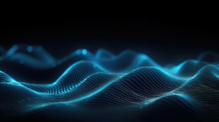 Wall Mural - 3D render of a modern background with a blue flowing particles wave design.Generative AI AIG21.