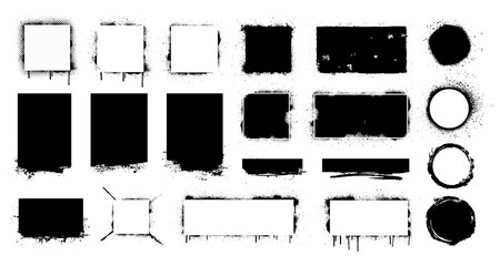 Fototapete - Paint gunge frame compositions for texting boxes. Artistic graffiti texture for text info. Rectangular dirty grunge elements, paint callouts for quote box speech template. Frames graffiti spray set