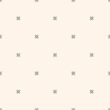 Simple Floral Pattern. Vector Minimalist Seamless Texture With Tiny Flower Shapes, Snowflakes. Abstract Minimal Geometric Monochrome Background. Repeat Design For Print, Textile, Decor, Fabric, Print