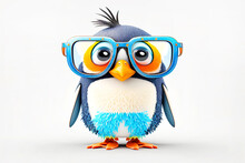 Cartoon Colorful Penguin With Sunglasses On White Background. Created With Generative AI
