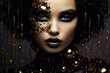 Art beauty portrait of woman with golden make up AI