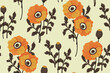 Seamless floral pattern, vintage flower print with wild plants in autumn colors. Elegant botanical design for fabric, paper: hand drawn poppy flowers, leaves on a light background. Vector illustration