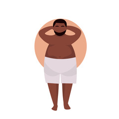 Wall Mural - Stout African-American man in underwear on white background