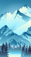 Wall Mural - Beautiful landscape with high snowy mountains and forest