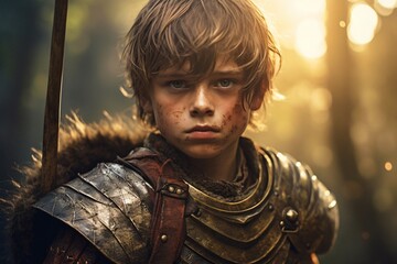 Wall Mural - AI generated young warrior boy