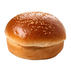 Single bread bun isolated on transparent background, Freshly baked wheat hamburger bread bun, baking, fresh pastry and bakery concept. generative ai