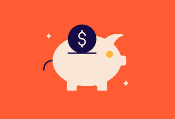 Wall Mural - Piggy bank illustration in flat style design. Vector illustration. 