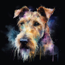 Watercolor Portrait Of Cute Irish Terrier Dog. 